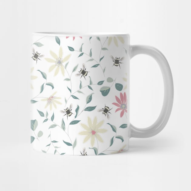 Floral Bee Print by LThomasDesigns